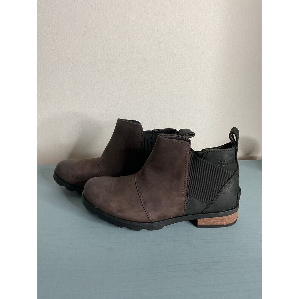 Sorel Emelie Chelsea Women's Sz 7.5 Brown Leather Ankle Waterproof Boots-EUC!